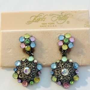 Vintage clip on earrings on original card, boutique jewelry